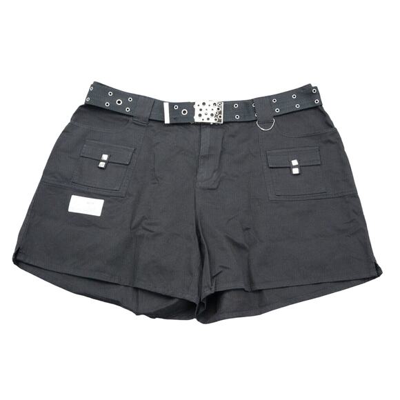 Casual Short Womens 3X Black Classic Cargo Pockets Belted Button Zip Bottoms - Picture 1 of 14